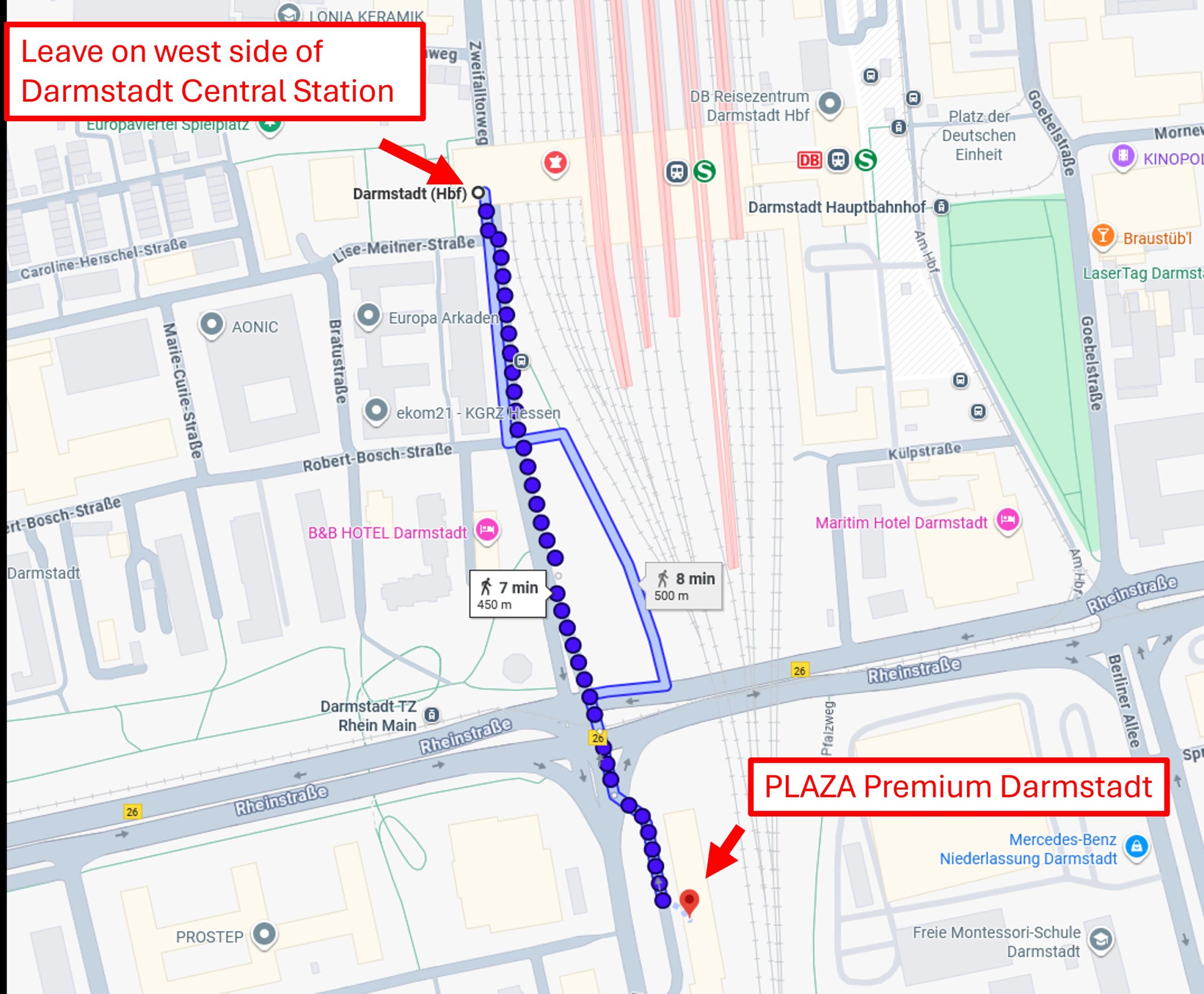 Darmstadt Main Station to Hotel